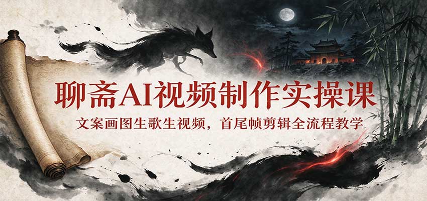 聊斋AI视频制作实操课:文案画图生歌生视频,首尾帧剪辑全流程教学-来聚吧