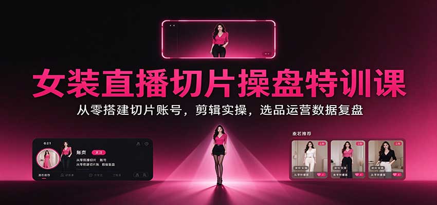 女装直播切片操盘特训课:从零搭建切片账号,剪辑实操,选品运营数据复盘-来聚吧