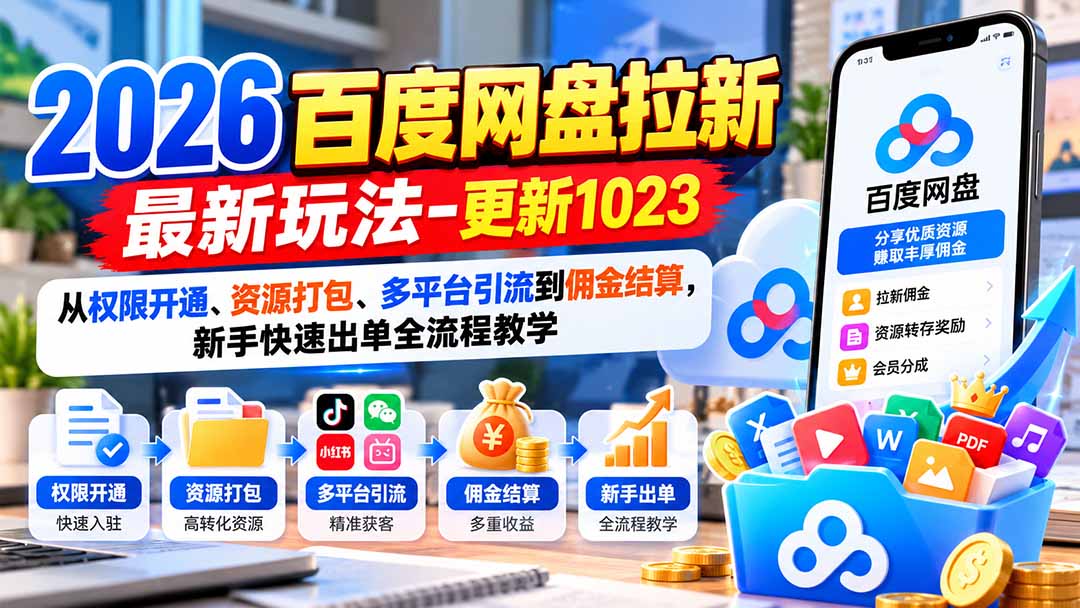 2026百度网盘拉新最新玩法-更新1023:从权限开通、资源打包、多平台引流到佣金结算,新手快速出单全流程教学-来聚吧