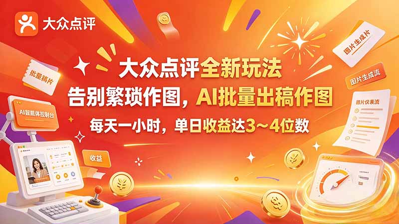大众点评全新玩法,不用繁琐作图,AI 批量出稿作图,每天一小时,单日收益达 3~4 位数-来聚吧