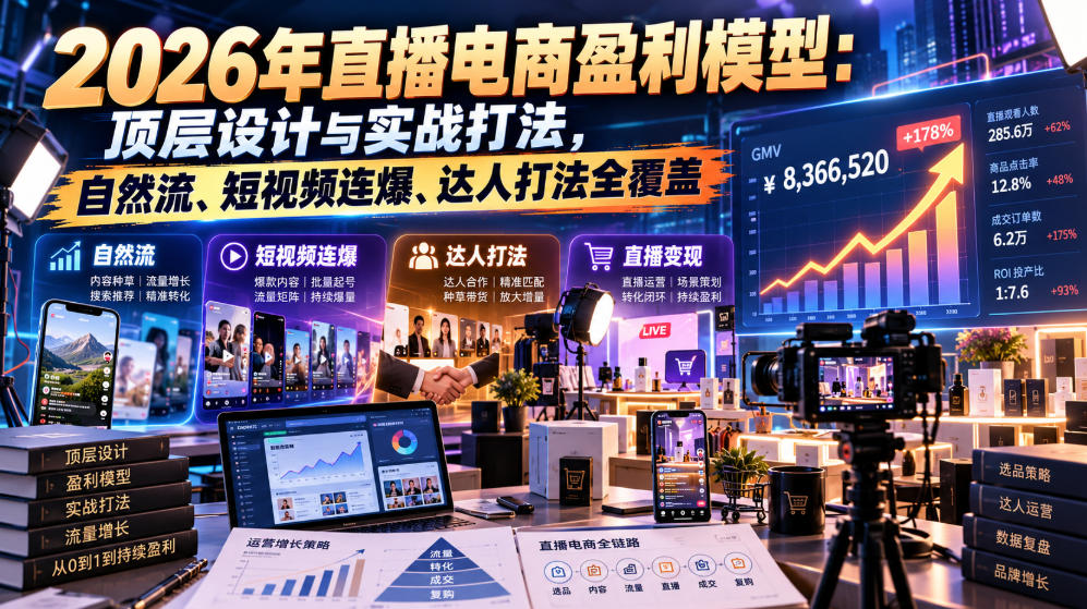 2026年直播电商盈利模型:顶层设计与实战打法,自然流、短视频连爆、达人打法全覆盖-来聚吧