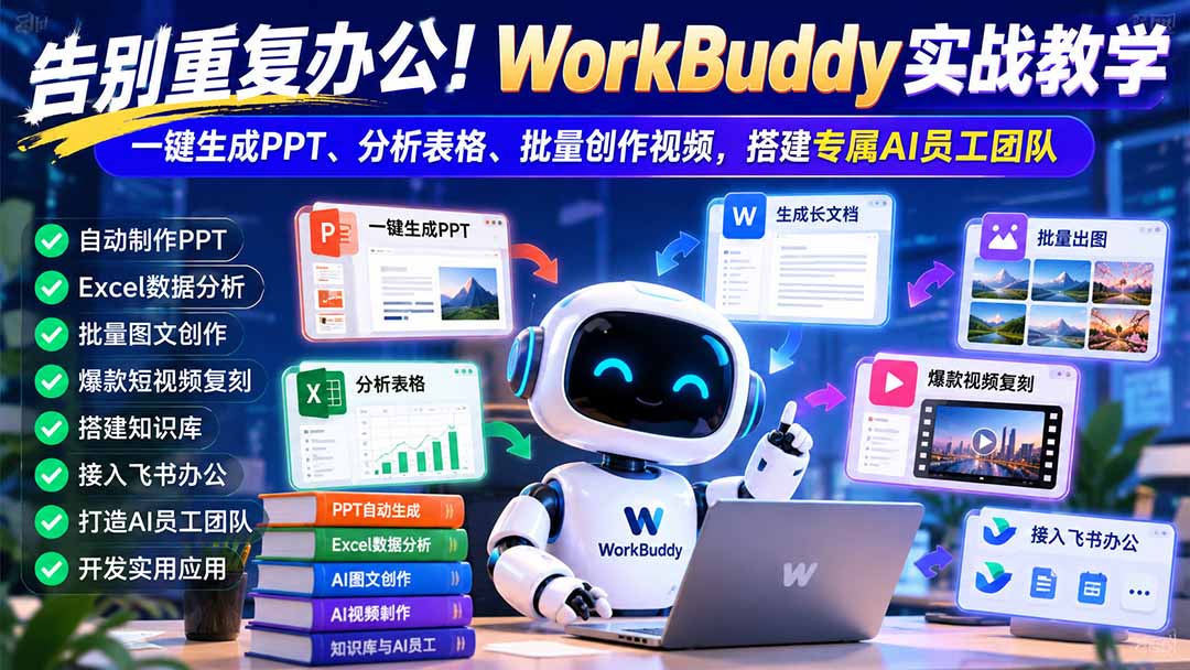 告别重复办公!WorkBuddy实战教学:一键生成PPT、分析表格、批量创作视频,搭建专属AI员工团队-来聚吧