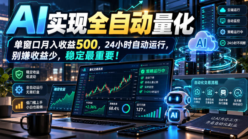 AI实现全自动量化,单窗口月入收益500,24小时自动运行,别嫌收益少,稳定最重要!【揭秘】-来聚吧