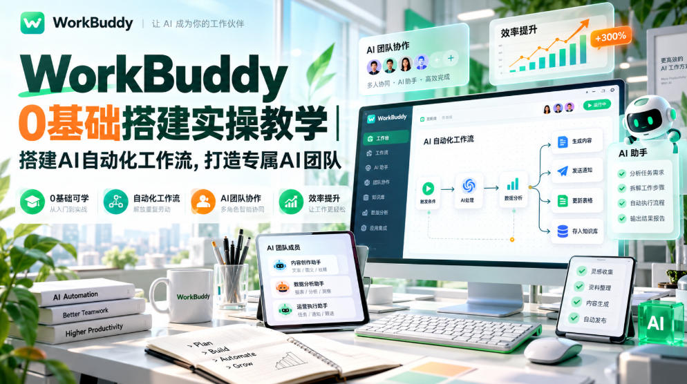 WorkBuddy 0基础搭建实操教学|搭建AI自动化工作流,打造专属AI团队-来聚吧