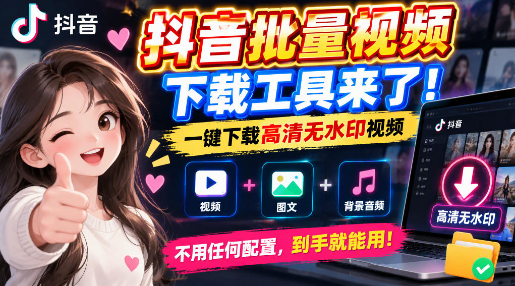 抖音批量视频下载工具,一键下载高清无水印视频,到手就能用-来聚吧