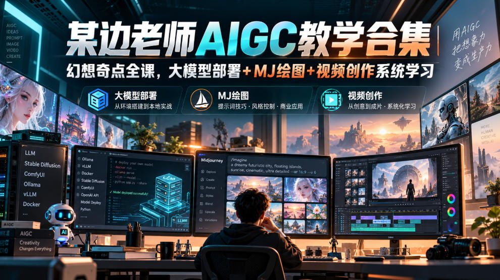 某边老师AIGC教学合集|幻想奇点全课,大模型部署+MJ绘图+视频创作系统学习-来聚吧