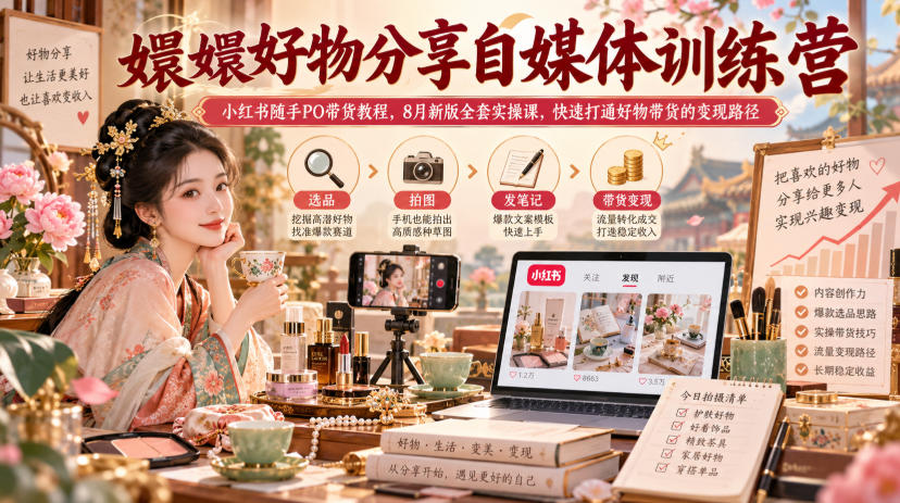 嬛嬛好物分享自媒体训练营|小红书随手PO带货教程,8月新版全套实操课,快速打通好物带货的变现路径-来聚吧