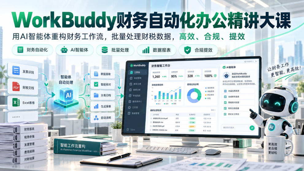 WorkBuddy财务自动化办公精讲大课,用AI智能体重构财务工作流,批量处理财税数据,高效、合规、提效-来聚吧