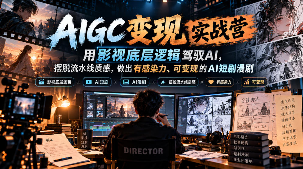 AIGC变现实战营,用影视底层逻辑驾驭AI,摆脱流水线质感,做出有感染力、可变现的AI短剧漫剧-来聚吧