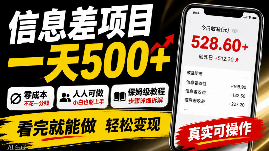 信息差项目一天500+,零成本,人人可做,保姆级教程,看完就能做【揭秘】-来聚吧