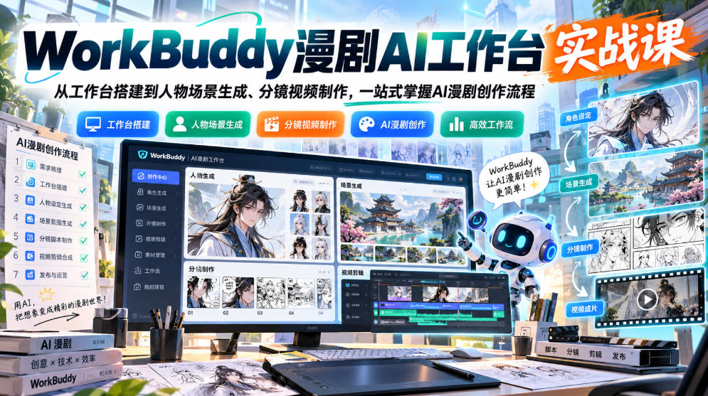 WorkBuddy漫剧AI工作台实战课:从工作台搭建到人物场景生成、分镜视频制作,一站式掌握AI漫剧创作流程-来聚吧