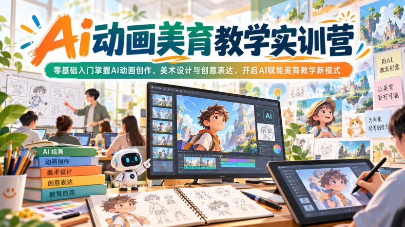 Ai动画美育教学实训营,零基础入门掌握AI动画创作、美术设计与创意表达,开启AI赋能美育教学新模式-来聚吧
