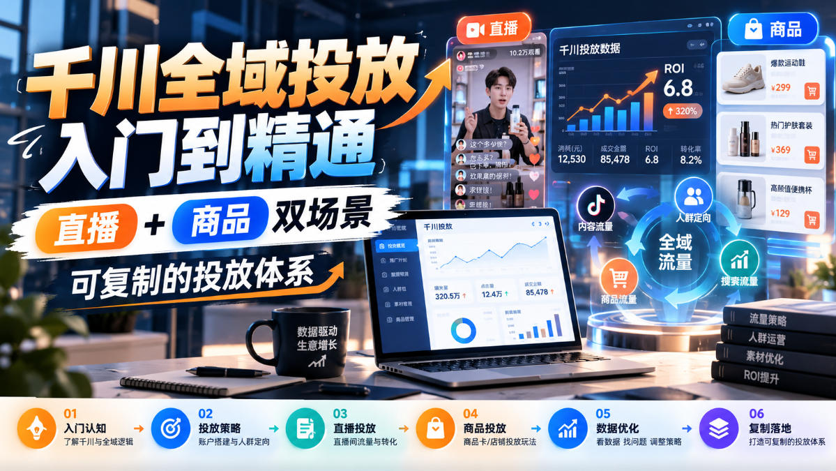 千川全域投放入门到精通,直播+商品双场景,可复制的投放体系(更新1026)-来聚吧