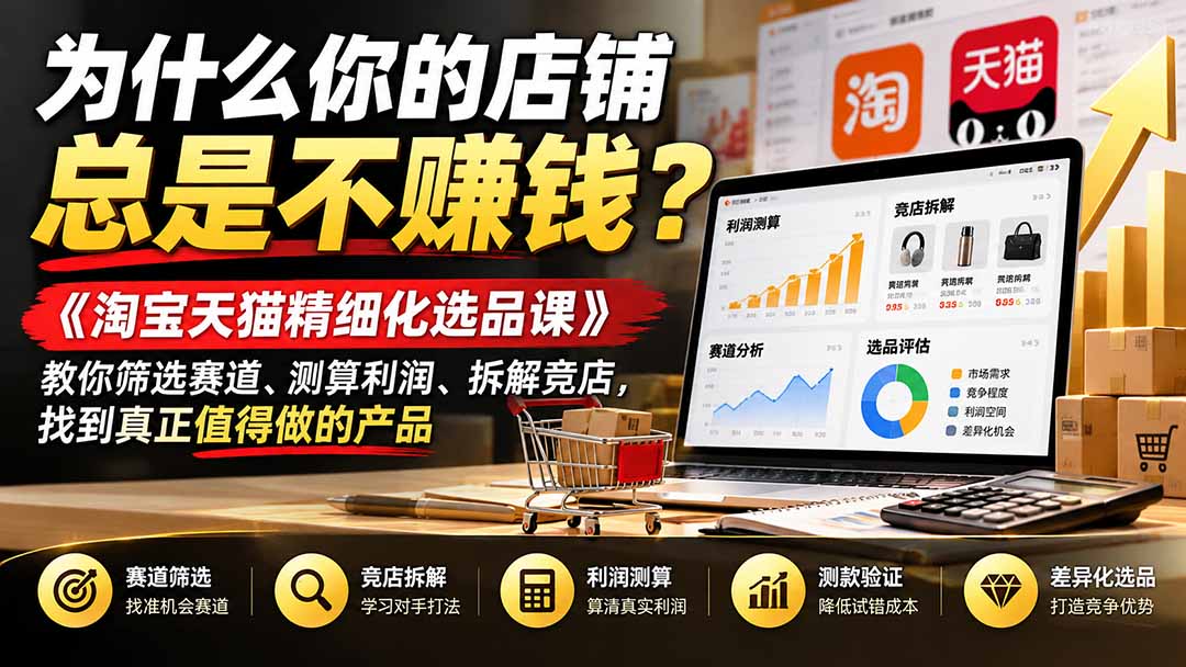 为什么你的店铺总是不赚钱?《淘宝天猫精细化选品课》教你筛选赛道、测算利润、拆解竞店,找到真正值得做的产品-来聚吧