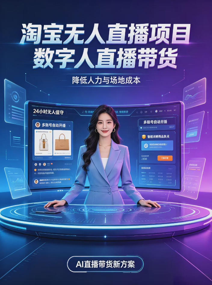 淘宝AI无人直播带货,24小时自动开播低门槛副业,无需真人长时间出镜,持续引流出单【揭秘】-来聚吧