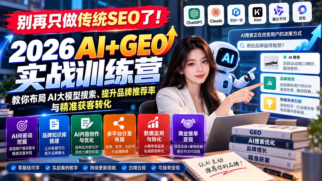 别再只做传统SEO了！《2026AI+GEO实战训练营》教你布局AI大模型搜索、提升品牌推荐率与精准获客转化-来聚吧