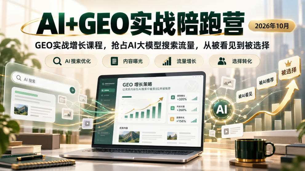 AI+GEO实战陪跑营2026年10月,GEO实战增长课程,抢占AI大模型搜索流量,从被看见到被选择-来聚吧