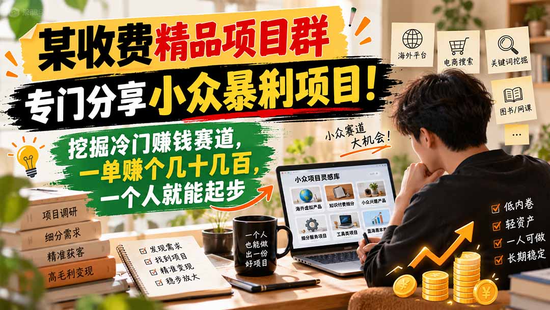 某收费精品项目群,专门分享小众暴俐项目!挖掘冷门赚钱赛道,一单赚个几十几百,一个人就能起步-来聚吧