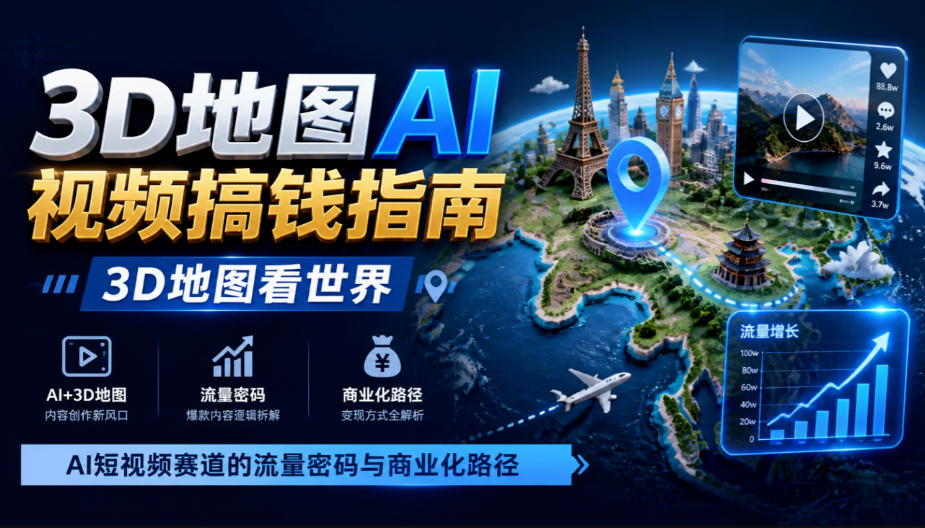 3D地图AI视频搞钱指南,3D地图看世界,AI短视频赛道的流量密码与商业化路径【文档】-来聚吧
