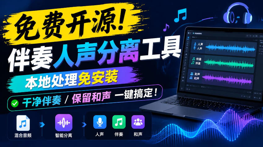 免费开源!伴奏人声分离工具,本地处理免安装,干净伴奏,保留和声一键搞定!-来聚吧