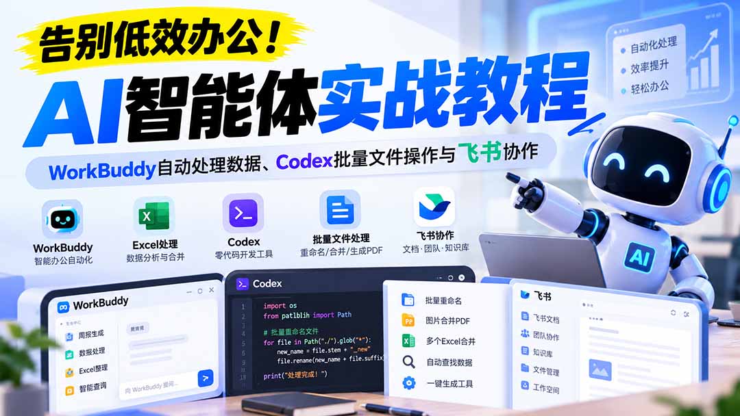 【无水印】告别低效办公!《AI智能体实战教程》WorkBuddy自动处理数据、Codex批量文件操作与飞书协作-来聚吧