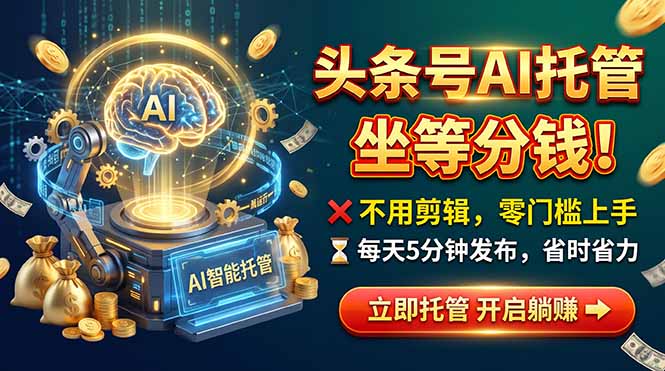头条AI视频托管，你出号我运营，每天花5分钟发布，月赚1W+，手机可做-来聚吧
