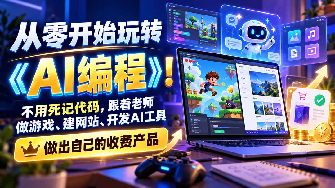从零开始玩转《AI编程》!不用死记代码,跟着老师做游戏、建网站、开发AI工具,最后完成自己的收费产品-来聚吧