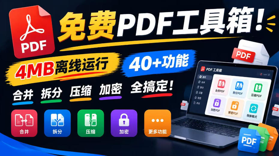 免费PDF工具箱！4MB离线运行，40+功能，合并拆分压缩加密全搞定！-来聚吧