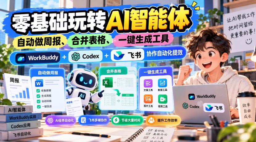 【无水印】零基础玩转AI智能体，自动做周报、合并表格、一键生成工具，WorkBuddy+Codex + 飞书协作自动化提效-来聚吧