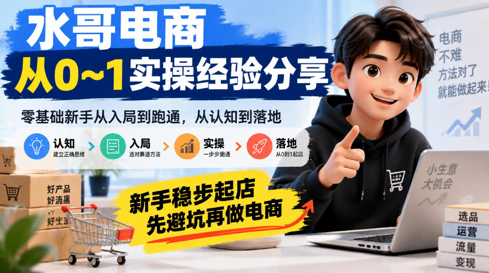 水哥电商从0~1实操经验分享,零基础新手从入局到跑通,从认知到落地,新手稳步起店,先避坑再做电商-来聚吧