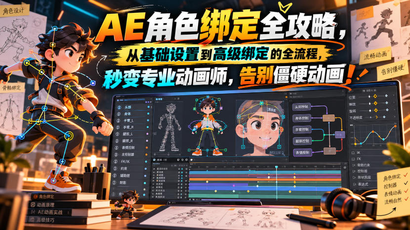 【无水印】AE角色绑定全攻略，从基础设置到高级绑定的全流程，秒变专业动画师，告别僵硬动画！【原创双语字幕】-来聚吧