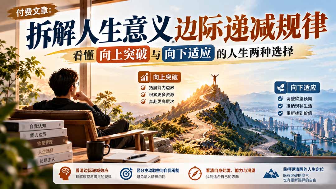 付费文章:拆解人生意义边际递减规律,看懂向上突破与向下适应的人生两种选择-来聚吧