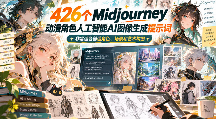 426个Midjourney动漫角色人工智能AI图像生成提示词,非常适合创造角色、场景和艺术构图-来聚吧