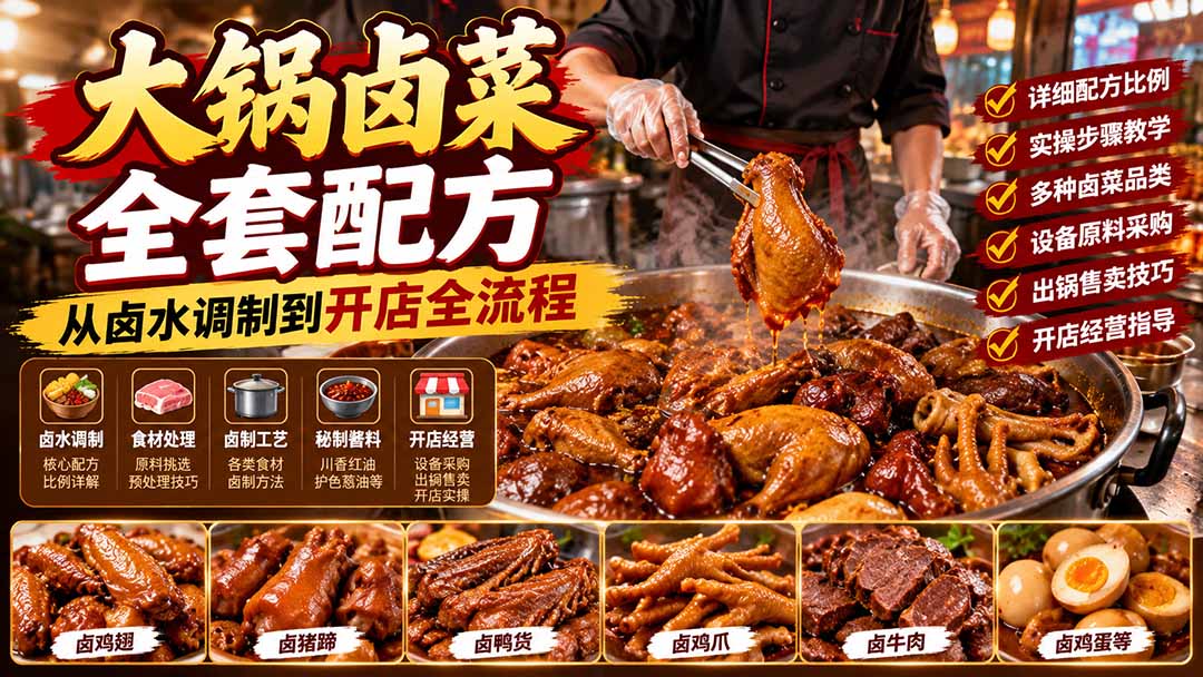 大锅卤菜全套配方,从卤水调制到开店全流程,感觉学会了去摆摊也不错-来聚吧