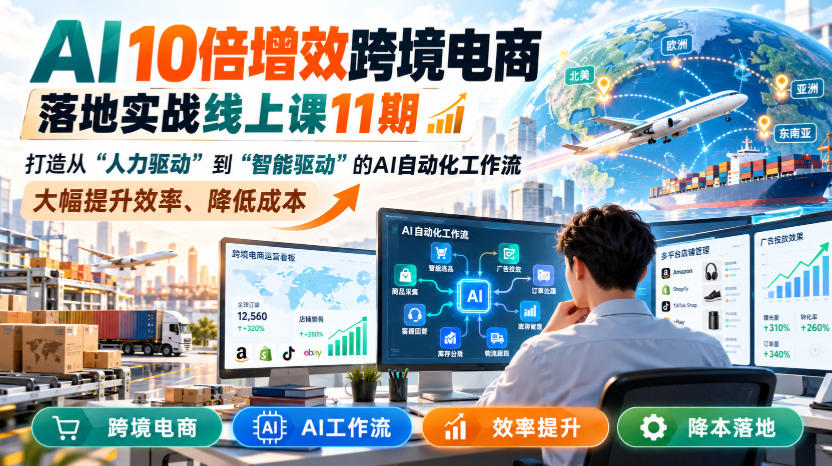 AI 10倍增效跨境电商落地实战线上课11期,打造从人力驱动到智能驱动的AI自动化工作流,大幅提升效率、降低成本-来聚吧