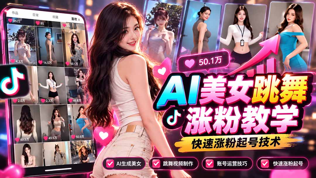 AI美女跳舞涨粉教学，AI生成美女，跳舞视频制作，账号运营与快速起号涨粉-来聚吧