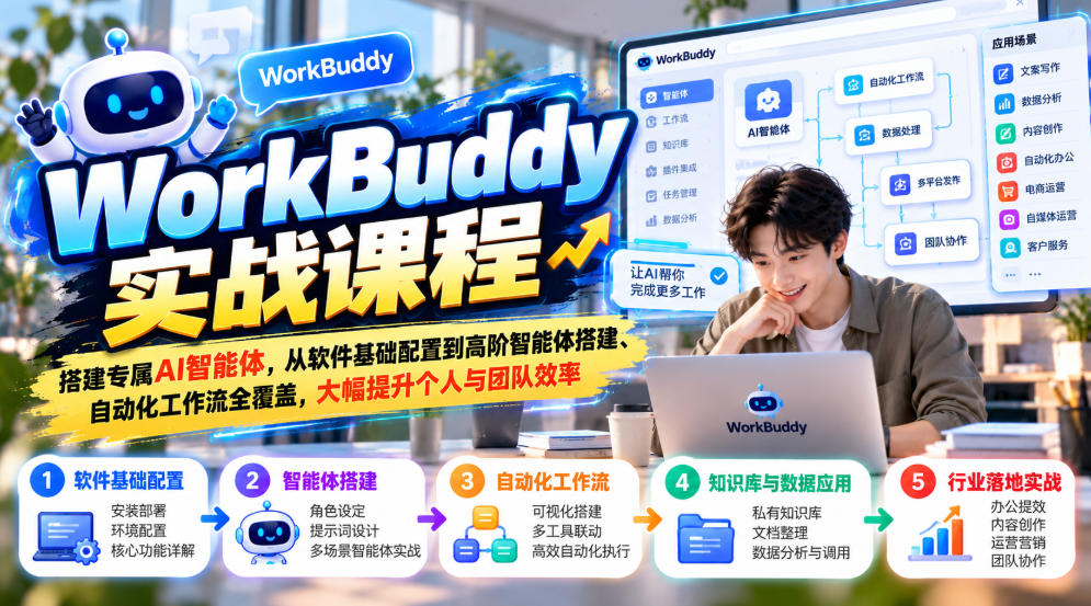 WorkBuddy实战课程，搭建专属AI智能体，从软件基础配置到高阶智能体搭建、自动化工作流全覆盖，大幅提升个人与团队效率-来聚吧