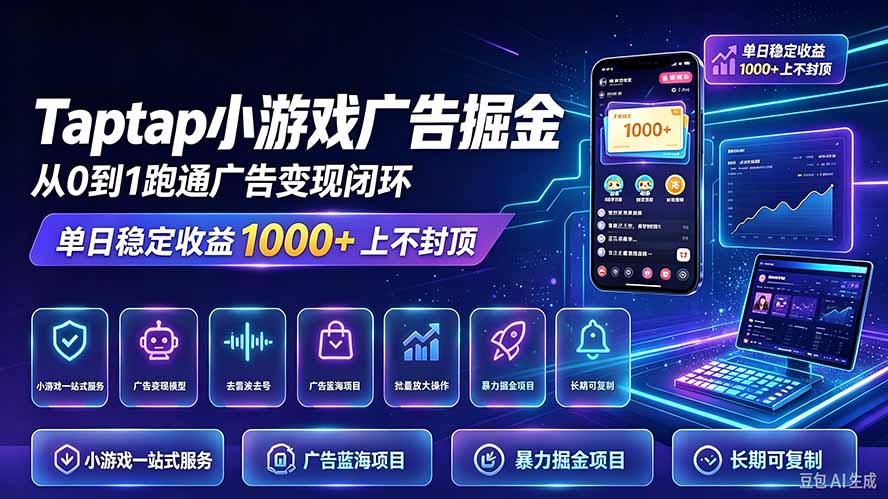 TapTap小游戏广告掘金日赚收益1000+上不封顶-来聚吧