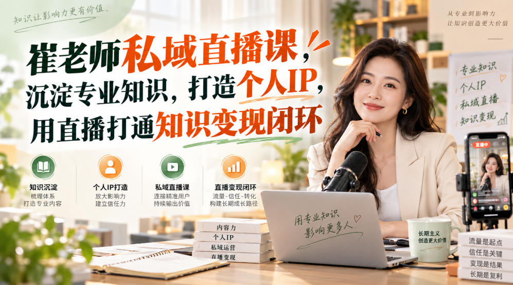 崔老师私域直播课，沉淀专业知识，打造个人IP，用直播打通知识变现闭环-来聚吧
