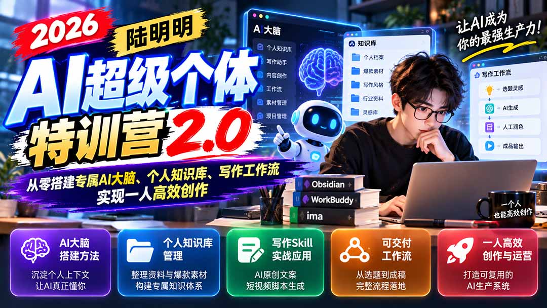 2026AI超级个体特训营2.0：从零搭建专属AI大脑、个人知识库、写作工作流，实现一人高效创作-来聚吧
